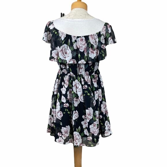 Lucy Paris Off the Shoulder Floral Dress Black L - Picture 5 of 10